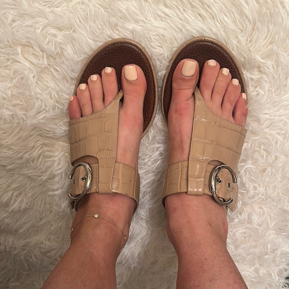 Chloe Beige Croc-Embossed Women's Sandals